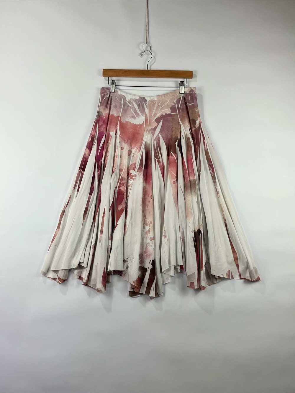 Studio Y Abstract Print Pleated Flowy Midi Skirt Elastic Waist Size L